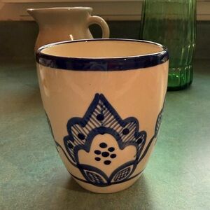 Ceramic Tunisian Le Souk Ceramique Art Vase or Cup Blue and Off-White